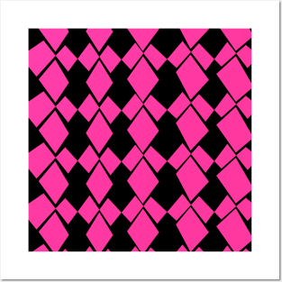 Geometric Diamonds Design (Hot Pink and Black) Posters and Art